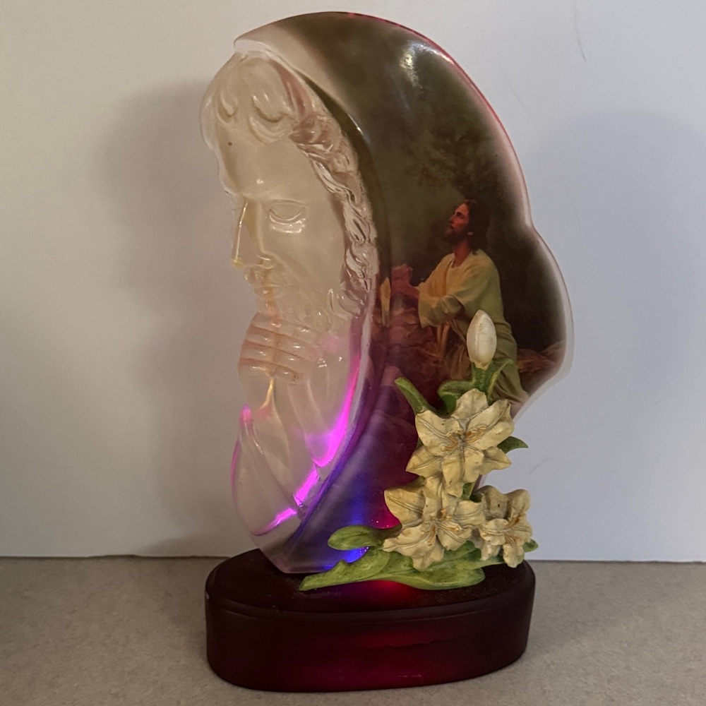 Elegant Vintage Religious Art Sculpture with Floral Accents
